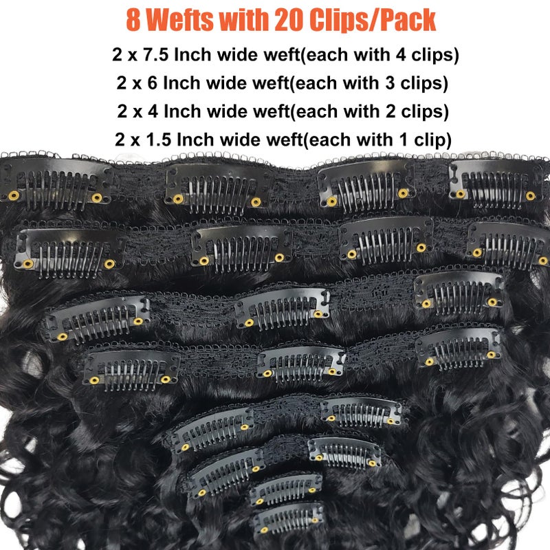 Doren Deep Curly Clip In Human Hair Extensions for Women 8Pcs 20Clips 120g Brazilian Remy Hair Water Wave Clip Ins Natural Black 16 Inches - Image 3